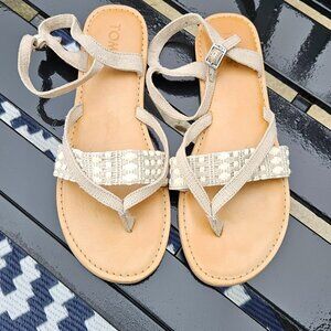 Toms Lexie Novelty Canvas Sandal, Beige, size 9